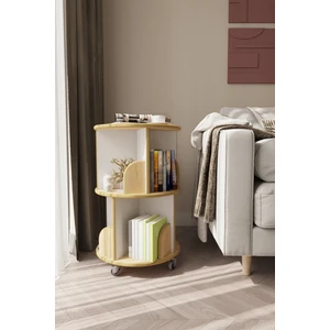 Zeo Wood Design 360° Dekoratif Döner Kitaplık - Beyaz / Safir Meşe- 71x45
