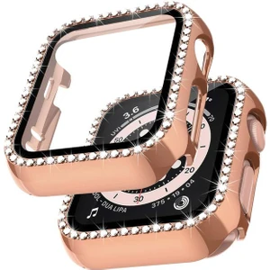 Apple Watch ( 38MM ) Önü Cam Elmas Taşlı Zarif Tam Koruma Kılıf