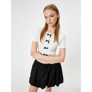 Fiyonk Detaylı Hırka Çıtçıt Düğmeli Kısa Kollu Bisiklet Yaka Slim Fit