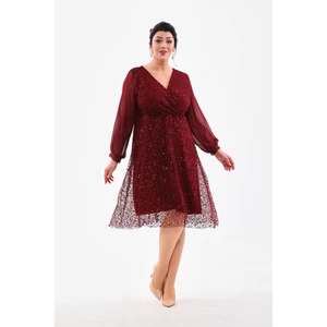 Işıltı Abiye Abiye Payet Kruvaze Yaka Şifon Kol Detay Esnek Payet Midi Abiye Elbise 3083