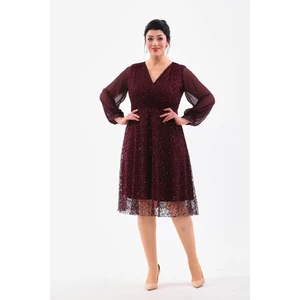 Işıltı Abiye Abiye Payet Kruvaze Yaka Şifon Kol Detay Esnek Payet Midi Abiye Elbise 3083