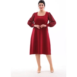 Işıltı Abiye Abiye Kare Yaka Esnek Şifon  Kol Şık Midi Büyük Beden Abiye Elbise 3087