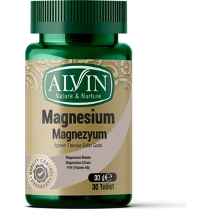 Magnezyum Malat, Magnezyum Sitrat ve Vitamin B6 İçeren Takviye Edici Gıda, 30 Tablet