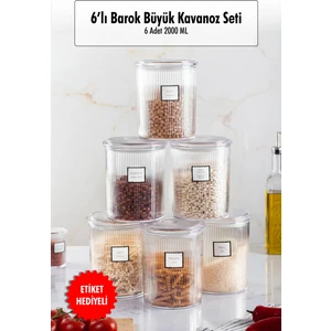 EW's Kitchenware 6'lı Barok Yuvarlak Büyük Kavanoz Seti & Saklama Kabı & Erzak Kabı (6*2000 Ml)