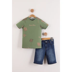 Erkek Çocuk Palmiye Baskılı Tişört Kot Şort 2'li Takım