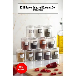 EW's Kitchenware 12'li Barok Yuvarlak Baharat Kavanoz Seti & Saklama Kabı & Erzak Kabı (12*250 Ml)