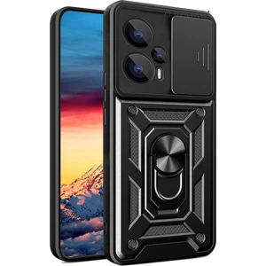 M.tk moveteck Xiaomi Poco F5 Kılıf Kamera Korumalı Sürgülü Yüzüklü Standlı Armor Military Tank Kızaklı Silikon Kapak