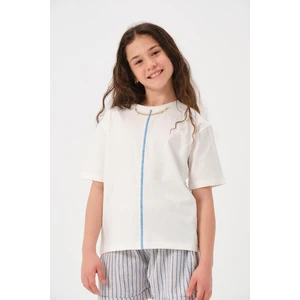 Genç Kız Çocuk Zincir Kolye Detaylı Baskılı T-Shirt