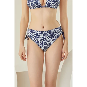 Lacivert Yaprak Desen Yandan Ipli Tek Alt Bikini