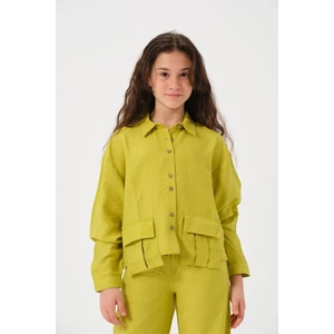 Genç Kız Çocuk Cepli Uzun Kollu Gömlek