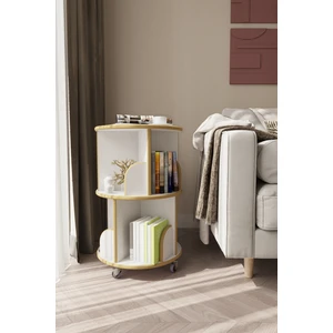 Zeo Wood Design 360° Dekoratif Döner Kitaplık - Beyaz- 71x45 Cm