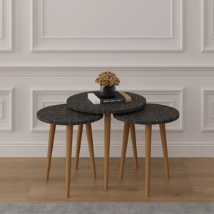 Asra Trend 3’lü Yuvarlak Zigon Sehpa Ahşap Ayaklı