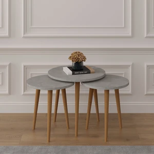 Asra Trend 3’lü Yuvarlak Zigon Sehpa Ahşap Ayaklı