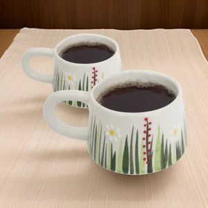 İlbay Çini Takı Ilbay Seramik 2 Li Klasik Beyaz Papatya Kupa Bardak Mug