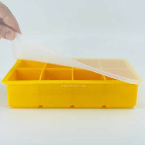 Kapaklı Premium Büyük 8 Bölmeli Silikon Buz Kalıbı, Sarı