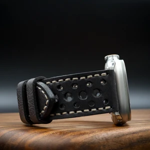 North's Nature Apple Watch Uyumlu Deri Kordon Ultra Siyah Hakiki Deri saat kordonu delikli