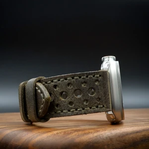 North's Nature Apple Watch Uyumlu Deri Kordon Ultra Haki Deri saat kordonu delikli