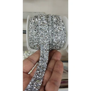 Ct Toys Ütü ile Yapıştırma Taşlı Şerit,süsleme Hobi (Gümüş)
