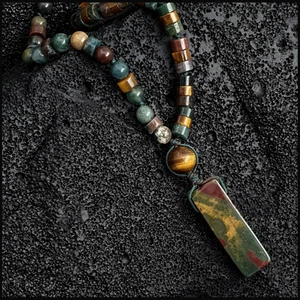 Seven Art Jewelry Doğal Taş Kolye, Hint Akiği Uçlu, Bohem Kolye, Hediye Kolye, Erkek Kolye, Kadın Kolye