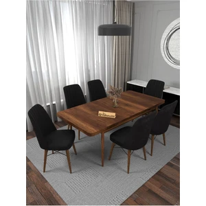 Kaffa Home Riff Barok 80X130 Açılır Mutfak Masası Yemek Masası Masa Sandalye Takımı 6 Siyah Sandalye