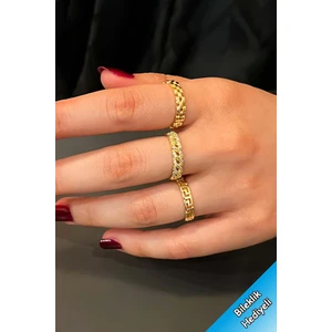 Trend Collection Zirkon Taşlı Gold Ayarlanabilir 3'lü Kadın Yüzük Seti