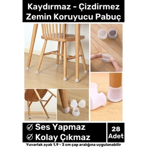 Premium Kaydırmaz Çizdirmez Mobilya Masa Sandalye Zemin Koruyucu Silikon Pabuç Ayak Kılıf 28 Adet