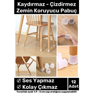 Premium Kaydırmaz Çizdirmez Mobilya Masa Sandalye Zemin Koruyucu Silikon Pabuç Ayak Kılıf 12 Adet