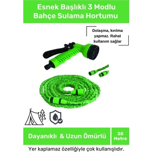 Özel Üretim Dolaşmaz Kırılmaz 7 Kademeli Uzayan Bahçe Sulama Araç Yıkama Tabancalı 30 Metre Hortum