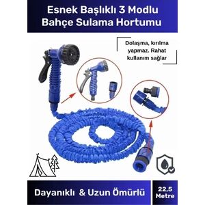 Özel Üretim Dolaşmaz Kırılmaz 7 Kademeli Uzayan Bahçe Sulama Araç Yıkama Tabancalı 22,5 Metre Hortum