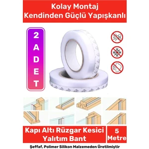 Rüzgar Kesici Ses Böcek Toz Önleyici Yalıtım Kapı Pencere Isı Izolasyon Şeffaf Şerit Bant 5mt 2 Adet