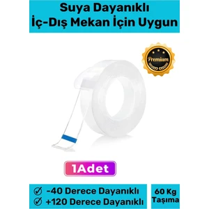 Deluxe Ultra Güçlü Yüksek Mukavemetli Nano Teknolojili Çift Taraflı Şeffaf 1 mt Bant 1 Adet