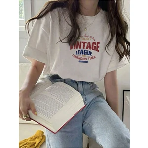 Kadın Beyaz Vintage Leage 1990 Baskı Oversize Tişört