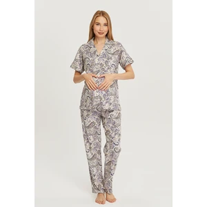 Penye Önden Düğmeli Hamile Lohusa Kısa Kol Pijama Takımı , Cotton