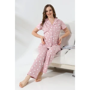 Penye Önden Düğmeli Hamile Lohusa Kısa Kol Pijama Takımı , Cotton