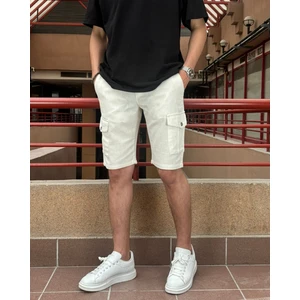Erkek, Bel Lastikli, Kargo Cepli, Pamuklu, Keten Dokuma, Bağcıklı Şort 24INP287