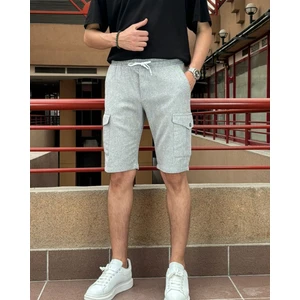 Erkek, Bel Lastikli, Kargo Cepli, Pamuklu, Keten Dokuma, Bağcıklı Şort 24INP287