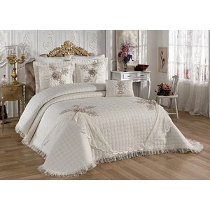 Baladi Home Çeyizlik Yatak Örtüsü ( 4 Parçalı Set ) Fransız Dantelli ve Kapitoneli Yüksek Kalite Goncagül