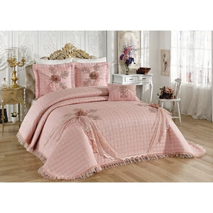 Baladi Home Çeyizlik Yatak Örtüsü ( 4 Parçalı Set ) Fransız Dantelli ve Kapitoneli Yüksek Kalite Goncagül
