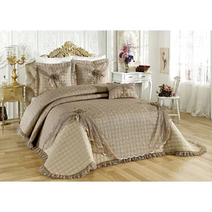 Baladi Home Çeyizlik Yatak Örtüsü ( 4 Parçalı Set ) Fransız Dantelli ve Kapitoneli Yüksek Kalite Goncagül
