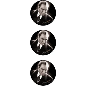1000NAR Damla Etiket Atatürk 3'lü Set / Atatürk Sticker  Çap: 33 mm