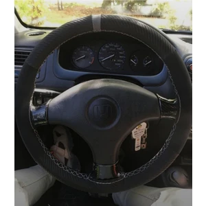 Eraks Car Accesories Oto Direksiyon Kılıfı Karbon Alcantra Yüzüklü Model Gri Dikişli