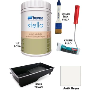 Stella Boya 4 Parçalı Set ( 1lt Boya - Boya Tavası- Stella Ipek Fırça - Kadife Rulo )