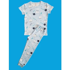 Çamaşır Bahçesi Kısa Kollu Desenli Çocuk Pijama Takım #baskılıçocukpijamatakım #mavidesenlipijama #çamaşırbahçesi