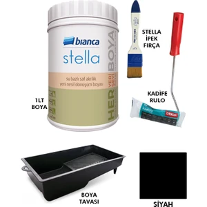 Stella Boya 4 Parçalı Set ( 1lt Boya - Boya Tavası- Stella Ipek Fırça - Kadife Rulo )