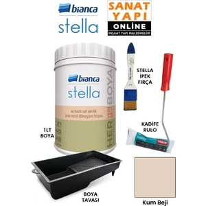 Stella Boya 4 Parçalı Set ( 1lt Boya - Boya Tavası- Stella Ipek Fırça - Kadife Rulo )