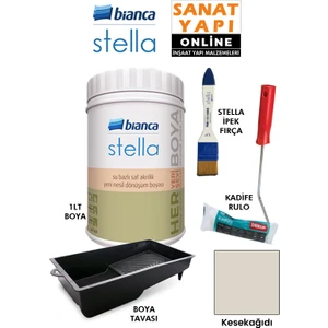 Stella Boya 4 Parçalı Set ( 1lt Boya - Boya Tavası- Stella Ipek Fırça - Kadife Rulo )