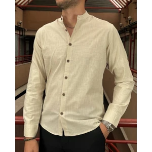 Erkek, Slim Fit, Dar Kesim, Hakim Yaka, Old Money Culture, Pamuklu, Keten Dokuma Gömlek 24INPG09