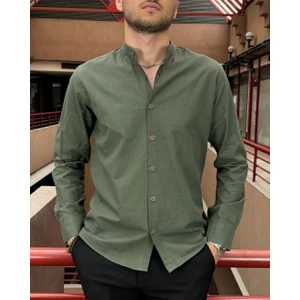 Erkek, Slim Fit, Dar Kesim, Hakim Yaka, Old Money Culture, Pamuklu, Keten Dokuma Gömlek 24INPG09