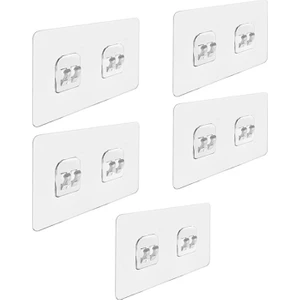 Güçlü Plastik Yapışkanlı Suya Dayanıklı Çift Başlı Banyo Mutfak Eşya Taşıma Raf Askılığı 5 Adet -Şeffaf AL4270