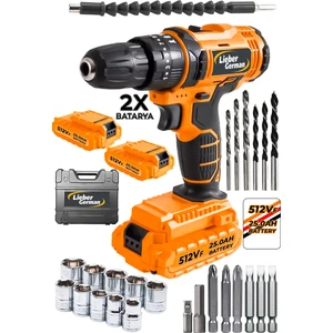 Lieber German Eqs Teknoloji 512 Vf 25 Ah 27 Parça Set Titanyum Motor 2x Akülü Şarjlı Vidalama Matkap